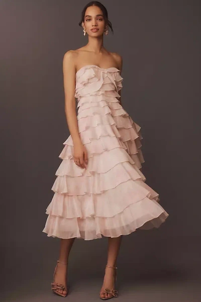 Bhldn Strapless Midi Ruffle Dress In White