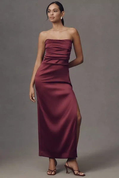 Bhldn Strapless Satin Maxi Dress In Burgundy