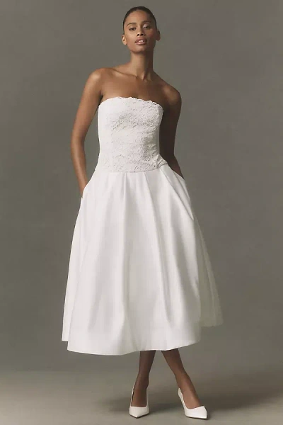 Bhldn Strapless Satin Midi Dress In White
