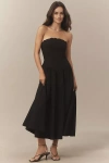 Bhldn Strapless Scallop Drop-waist Midi Dress In Black
