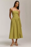 Bhldn Strapless Scallop Drop-waist Midi Dress In Green