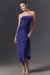 Bhldn Strapless Slim Ruched Jersey Midi Dress In Blue