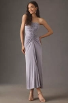 Bhldn Strapless Slim Ruched Jersey Midi Dress In Gray