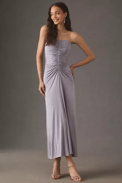 Bhldn Strapless Slim Ruched Jersey Midi Dress In Gray