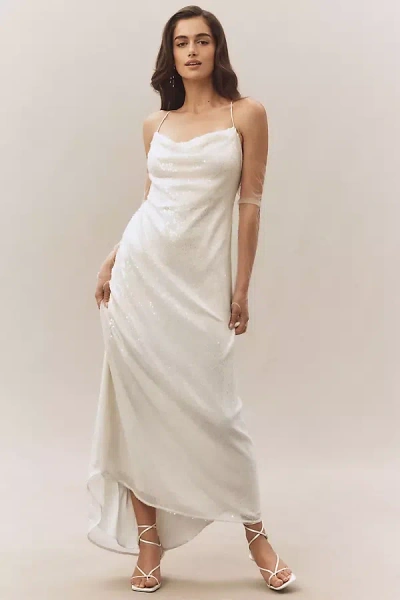 Bhldn Strappy Scoop-neck Sequin Slim Maxi Dress In White