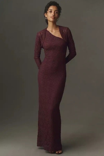 Bhldn Stretch Lace Bolero Maxi Dress In Burgundy