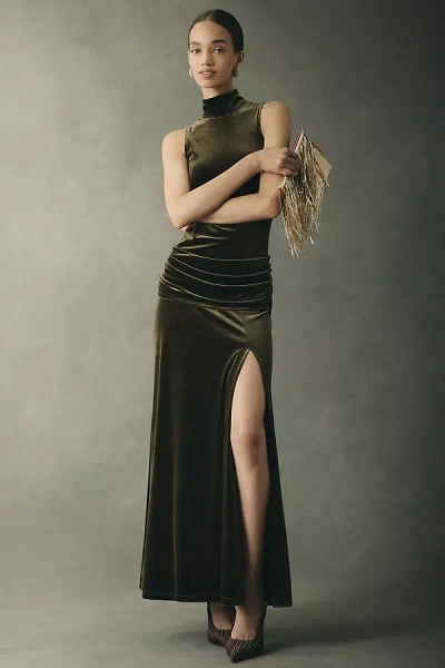 Bhldn Swoop Velvet Maxi Dress In Green