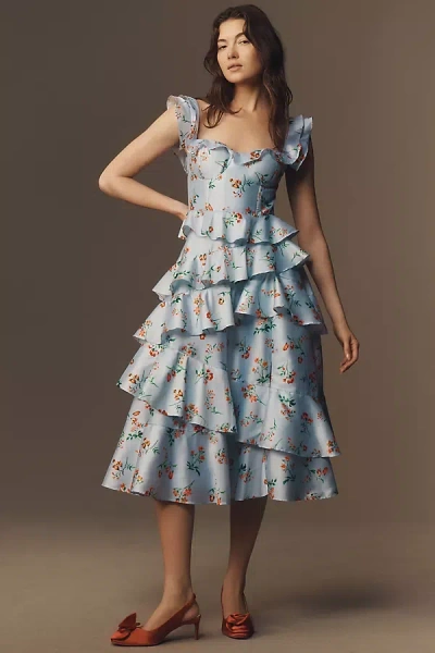 Bhldn Sydney Corset Fit-and-flare Taffeta Midi Dress In Blue