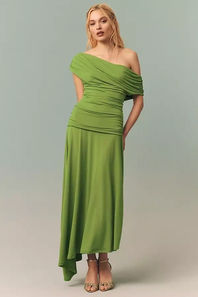 Bhldn Tara One-shoulder Midi Dress In Green