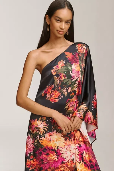 Bhldn Tiana One-shoulder Satin Kaftan Maxi Dress In Blue