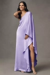 Bhldn Tiana One-shoulder Satin Kaftan Maxi Dress In Purple