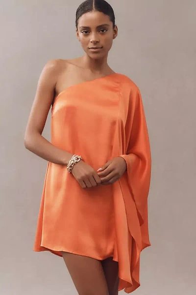 Bhldn Tiana One-shoulder Satin Kaftan Mini Dress In Orange