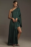 Bhldn Tiana One-shoulder Satin Maxi Dress In Green
