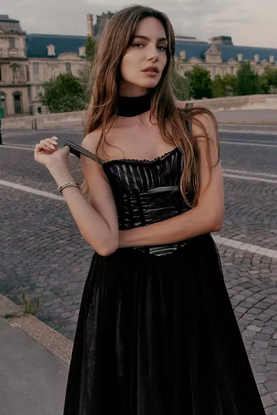 Bhldn Tulle Corset Fit & Flare Dress In Black