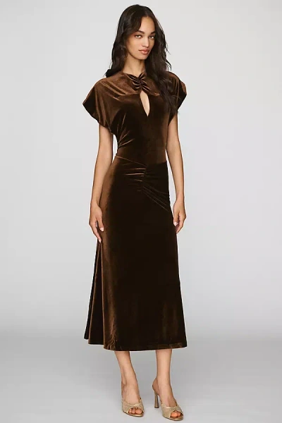 Bhldn Velvet Flutter-sleeve Maxi Dress In Brown