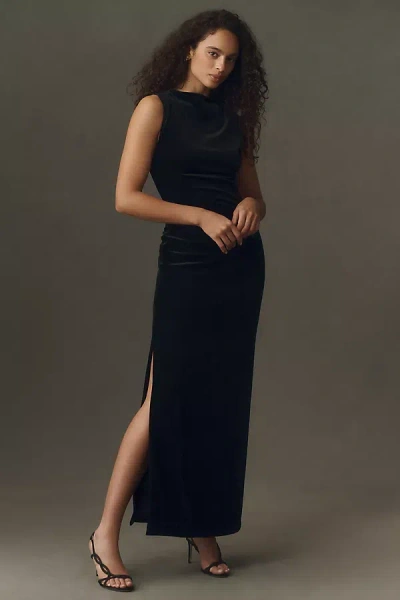 Bhldn Velvet Mesh-back Maxi Dress In Black