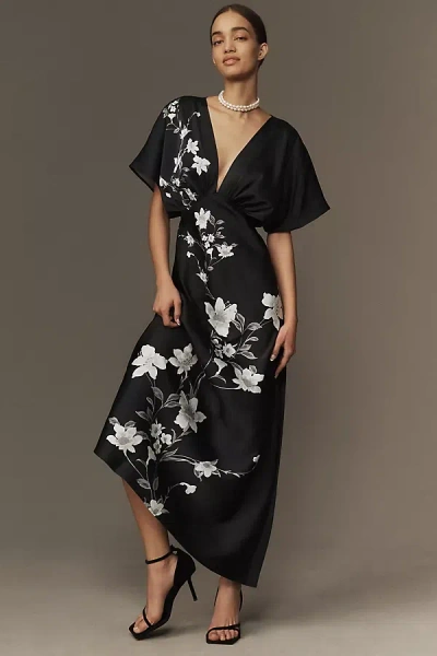 Bhldn Waverly V-neck High-shine Satin Maxi Dress In Multicolor