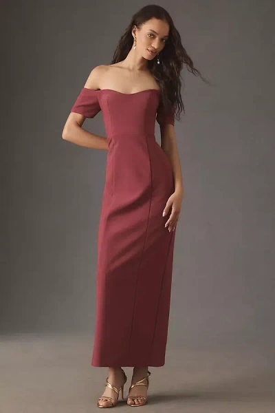 Bhldn Willow Strapless Off-the-shoulder Sweetheart Column Maxi Dress In Burgundy