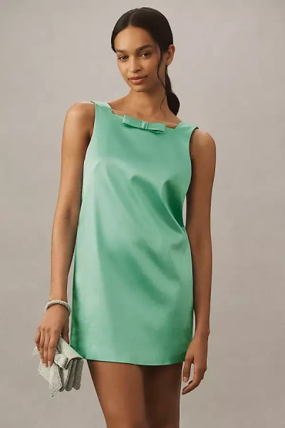Bhldn Zara Square-neck Bow Satin Mini Dress In Blue