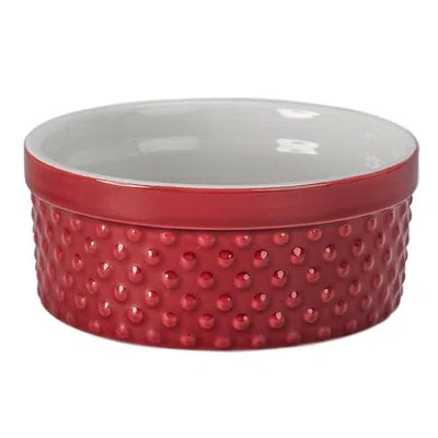 Bia Cordon Bleu 1-quart Porcelain Hobnail Textured Round Souffle Dish In White;red