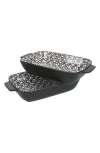 Bia Cordon Bleu Set Of 2 Black Sand Geo Rectangular Baking Dishes In Black