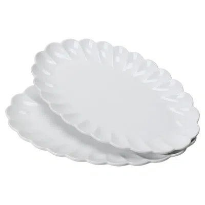 Bia Cordon Bleu Set Of 2, Petal Oval Platters, 16-inch, White