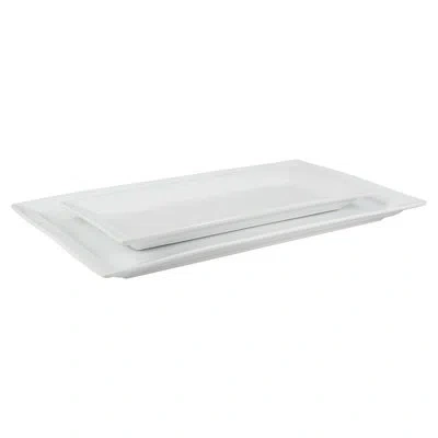 Bia Cordon Bleu Set Of 2 Rectangular Porcelain 14" And 18" Platters In White