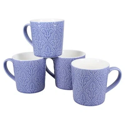 Bia Cordon Bleu Set Of 4, Fleur De Lys Mugs, 15 Oz., Purple In Blue