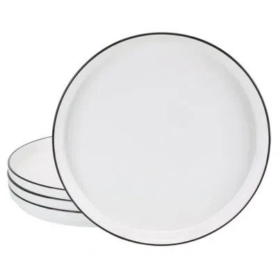 Bia Cordon Bleu Set Of 4, Stackable Black Rim Dinner Plate, 10" In White