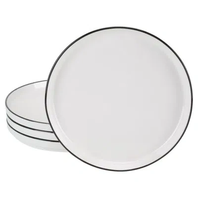 Bia Cordon Bleu Set Of 4, Stackable Black Rim Salad Plates, 7.5" In White