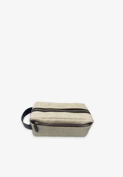 Biagini Cactus Canvas Toiletry Bag In Brown