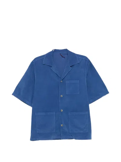 Biagio Santaniello Short-sleeved Corduroy Shirt In Blue