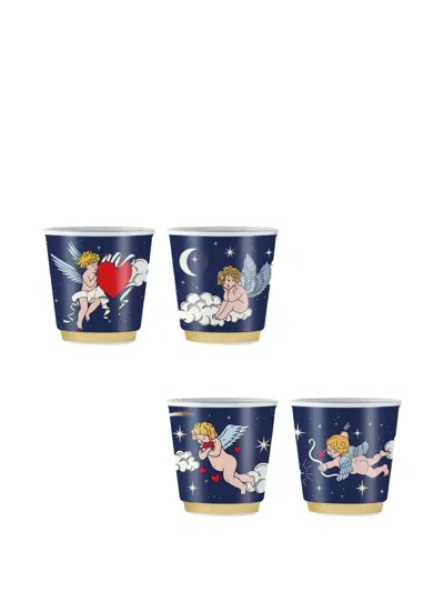 Bialetti Angel-print Shot Glasses (set Of Four) In Blue