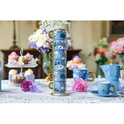 Bialetti Bridgerton 7 Piece Set 6 Stackable Cups 87ml/2.94 Oz. And Holder In Blue