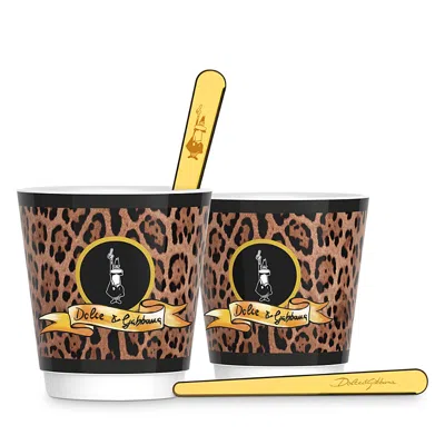 Bialetti D & G Porcelain Espresso Cups And Stirrers, Set Of 2 In Brown