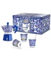 Bialetti Dolce & Gabanna Moka Set With 3 Cups And Silver-tone Stirrers In Open Blue