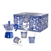Bialetti Dolce & Gabanna Moka Set With 3 Cups And Silver-tone Stirrers In Blue