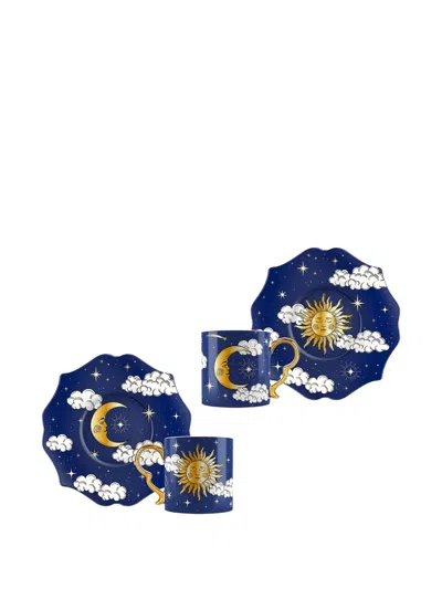 Bialetti Sun Moon-printed Espresso Cups (set Of Two) In Blue