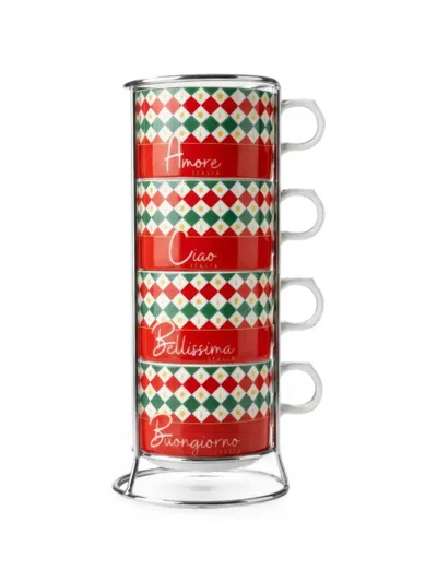 Bialetti Tricolore Check-print Cups (set Of Four) In Red