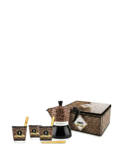 Bialetti X Dolce & Gabbana Leopard-pattern Moka Coffee Set (set Of Four) In Brown