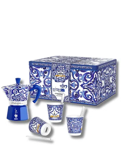 Bialetti X Dolce & Gabanna Moka Express Blu Mediterraneo Set (three-person Setting) In Blue