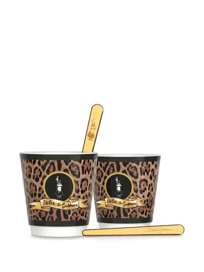 Bialetti X Dolce & Gabbana Leopard-pattern Espresso Set (set Of Four) In Brown