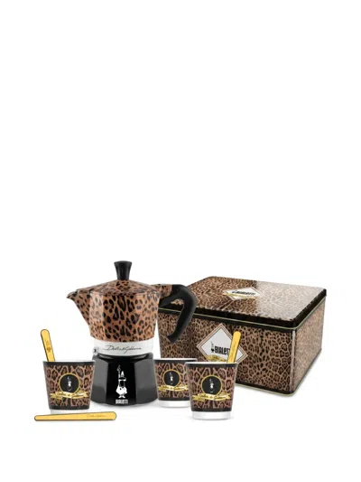 Bialetti X Dolce & Gabbana Leopard-pattern Moka Coffee Set (set Of Four) In Brown