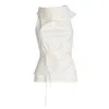Bianca Popp Women's Asymmetrical High Collar Bareback Blouse In White Cotton In White