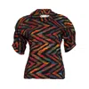 Bianca Popp Women's Black Puff Blouse With Collar In Scratched Multicolor Print In Black