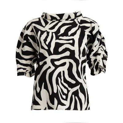 Bianca Popp Women's Black / White Puff Blouse With Collar In Black & White In Black/white