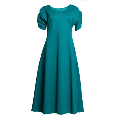 Bianca Popp Women's Blue / Green Puff Dress With Wrinkled Shoulders In Teal
