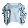 Bianca Popp Women's Blue / Grey Ribbon Wrapped Blouse In Cloudy Blue Cotton In Blue/grey