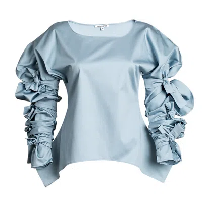 Bianca Popp Women's Blue / Grey Ribbon Wrapped Blouse In Cloudy Blue Cotton In Blue/grey