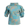 Bianca Popp Women's Blue / Neutrals Puff Blouse With Collar In Aqua & Nude In Blue